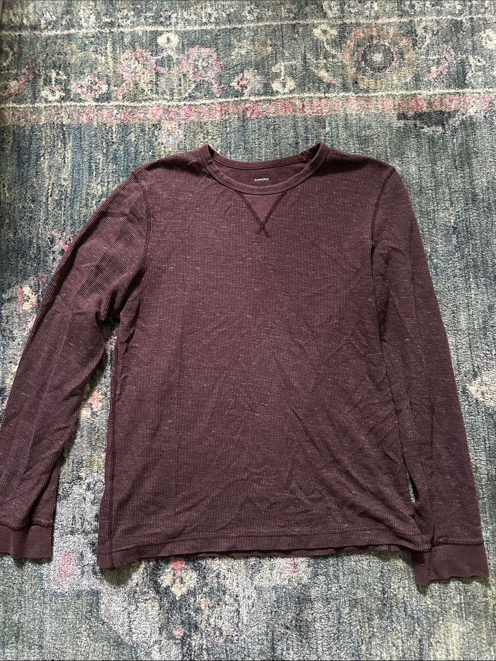 Sonoma Men's Long-Sleeve Burgundy Waffle Thermal Shirt Medium Cozy Fall Layer